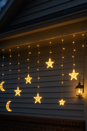 11.5ft Solar Moon Star String Light Warm Color Curtain Garde